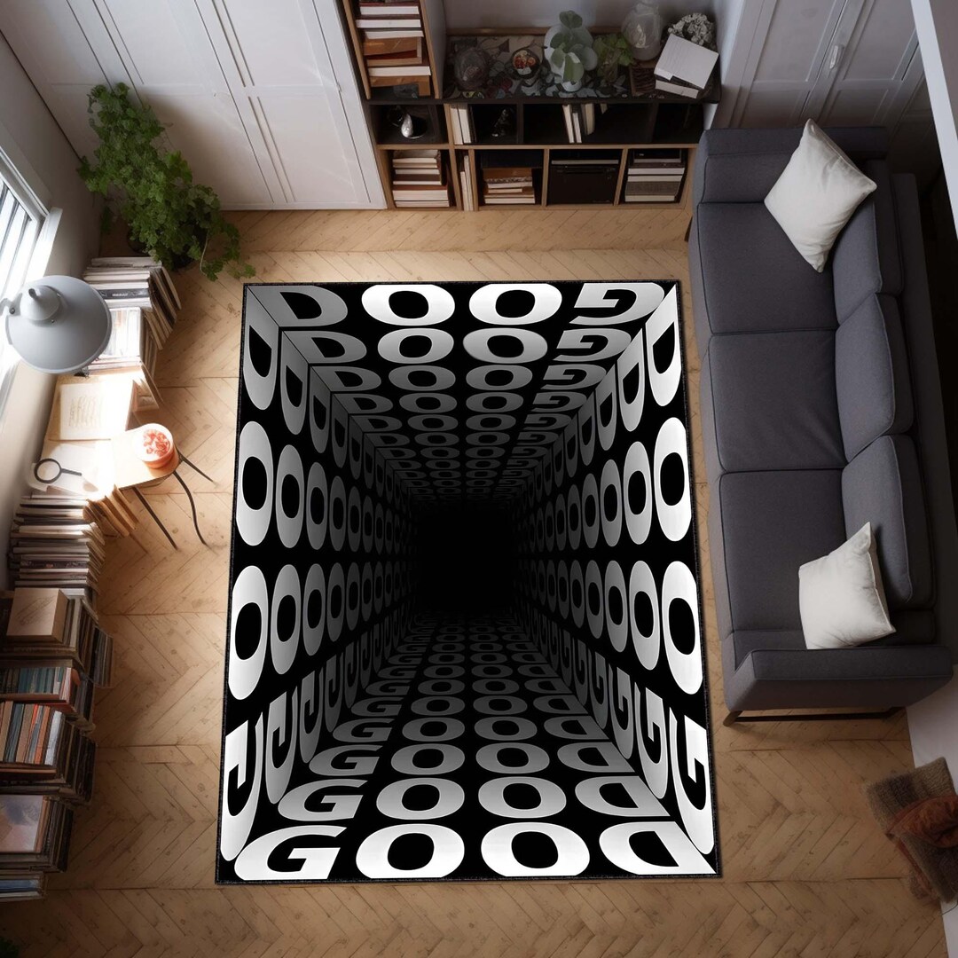 3D Illusion GOOD Letter Rug, Modern Optical Art Black White Area Carpet ...
