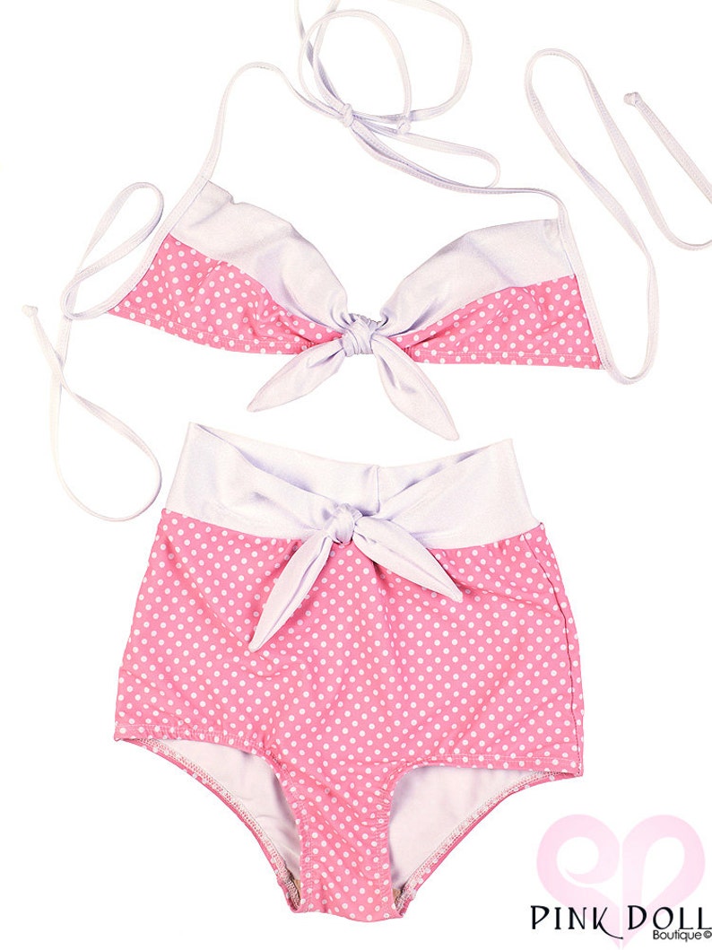 Pinup Pink Lady, High Waist Retro Swimsuit image 2