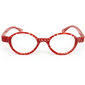 90s Vintage Round Glasses – Red & Clear Striped Acetate Eyeglasses or Reading Glasses | Funky Y2K Unisex Frames