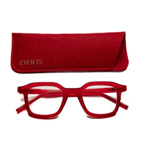 Matte Red Square Blue Light Blocking Reading Glasses: Unisex Computer Glasses