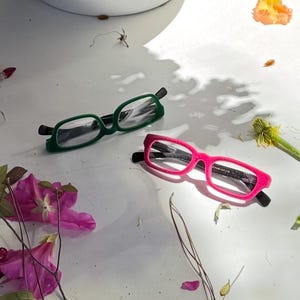 Pink Velvet Rimmed Reading Glasses for Women; Rectangular Velvet Eyeglasses and Readers Frames