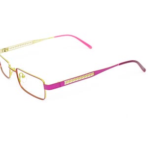 Fuchsia Chartreuse Color Block Titanium Rectangular Reading Glasses, Y2K 90s Vintage Eyeglasses, Optical Frames, Metal Prescription Glasses