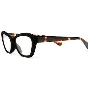 Black Velvet Cat Eye Reading Glasses: Tortoiseshell Temples, Spring Hinge
