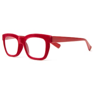 Red Velvet Rimmed Reading Glasses: Square Frame Readers for Women