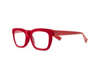 Gafas de lectura de terciopelo rojo / Montura cuadrada / Elegantes gafas de lectura y regalo para mujeres mayores de 40 años
