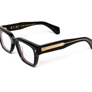 Chucky & Bold Men’s Italian Acetate Eyeglasses, 18KT Gold Square Glasses Frame, Black Frame with Clear Anti Reflective Lenses