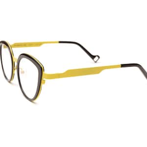 Cateye shiny black acetate & matte yellow titanium reading glasses, Blue light blocker, Anti-reflective lenses, Prescription eyewear women
