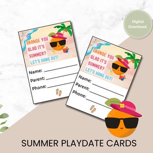 Sommer Playdate Kontakt-Visitenkarte für Kinder, Ende des Jahres, letzter Schultag Spieldate einladen, um mit Schulfreunden in Kontakt zu bleiben, PDF
