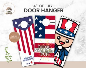 4th of July Door Hanger: American Flag Printable (Digital Download, US Letter & A4 Sizes)
