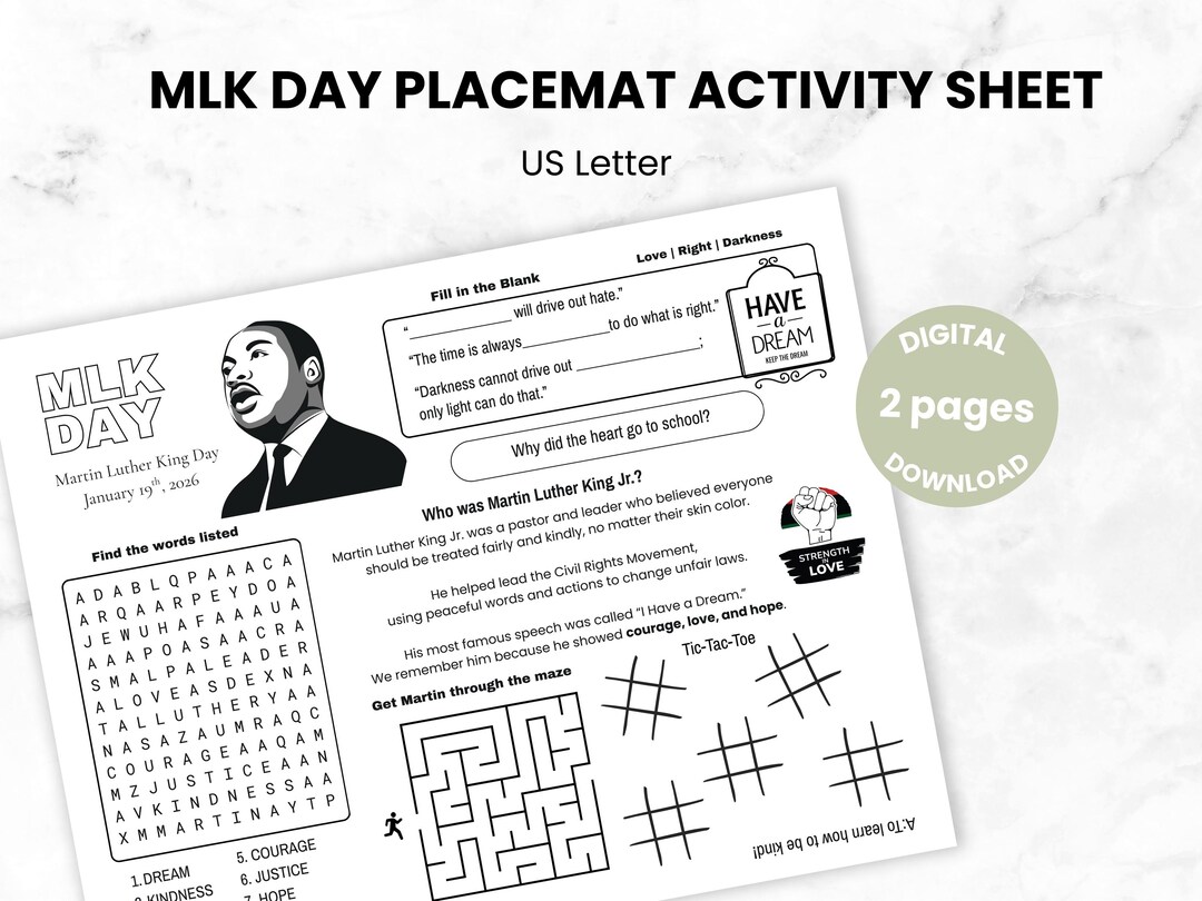 Mlk Letter.pdf MLK Day Placemat Activity | Homeschool Worksheet, Coloring Page (US ...