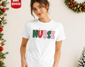Nurse Christmas Shirt, Festive Christmas Nurse T-Shirt, Coquette Bow Holiday Tee, Holiday Nursing Printed Top, Rn Nurse Appreciation Gift