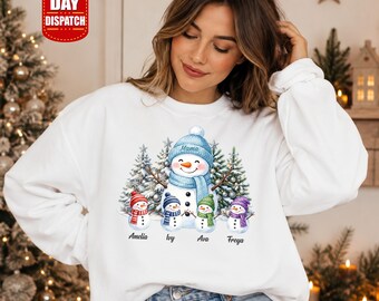 Personalized Mama Snowman Christmas Jumper, Custom Kids Names Family Sweatshirt, Mummy Snowmen Xmas Top, Christmas Present for Mum from Kids