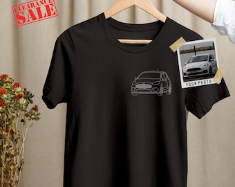 Kundenspezifische Auto-Skizze vom Foto-T-Shirt, gesticktes Umriss-Porträt-Shirt, personalisierte Auto-Guy passende T-Shirts, Geburtstagsgeschenk für Autoliebhaber