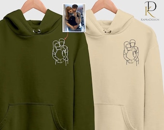 Moletom com Capuz Personalizado com Retrato Bordado, Moletom com Retrato de Casal a partir de Foto, Moletons Combinando Personalizados para Ele e para Ela, Presentes de Aniversário