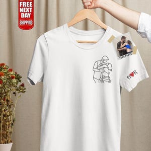 Gepersonaliseerde paar portret T-shirt, geborduurde schets schets van foto shirt, aangepaste paar initialen bijpassende T-shirts, Valentijnsdagcadeau