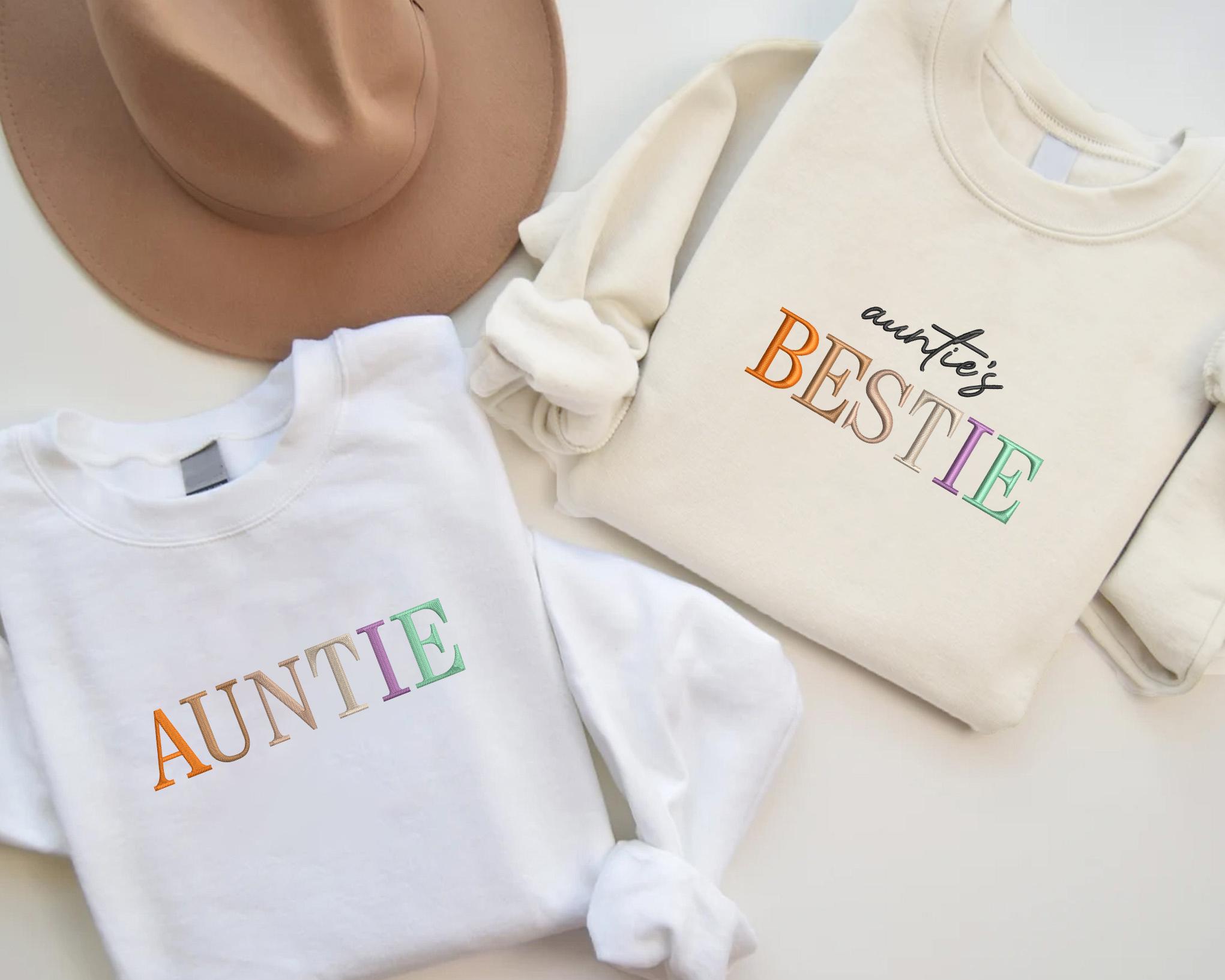Auntie & Auntie's Bestie Sweatshirt, Embroidered Matching Family Sweater, Cool Aunt Crewneck, Aunt and Nephew Jumpers, Baby Shower Gifts