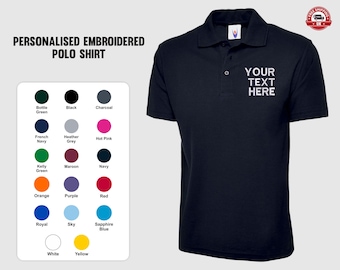 Personalised Embroidered Text Polo Shirt, Custom Name/Text Monogram Polos, Your Any Text Workwear Shirt, Company Name Shirt, Gift for Him