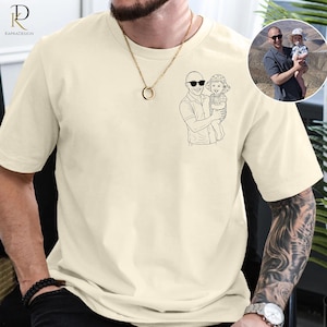 Custom Dad Photo Outline Sketch Shirt, Personalised Photo Printed Portrait Shirt, Fathers Day Gifts, Memorial Dad Birthday Gift from Kids