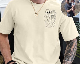 Custom Dad Photo Outline Sketch Shirt, Personalised Photo Printed Portrait Shirt, Fathers Day Gifts, Memorial Dad Birthday Gift from Kids