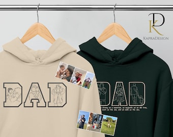 Moletom personalizado para o Dia dos Pais com retrato dos filhos, bordado em estilo de desenho linear a partir de foto, camisetas combinando personalizadas para a família, presentes para o Dia dos Pais.