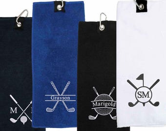 Personalised Embroidered Golf Towel, Custom Initials Monogrammed Golf Towel, Golf Slogan Logo Towel for Golfers, Golf Gift for Golf Lovers