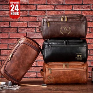 Personalised Mens Leather Toiletry Bag, Custom Engraved Leather Dopp Kit, Monogrammed Men Accessory Groomsman Bag, Memorial Gift for Hubby