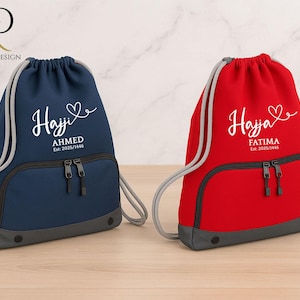 Personalised Hajji Hajja Travel Sack Bag, Custom Name & Est Date Hajj Bag, Islamic Travel Gift for Pilgrims, Umrah Hajj Gift Bag for Muslims