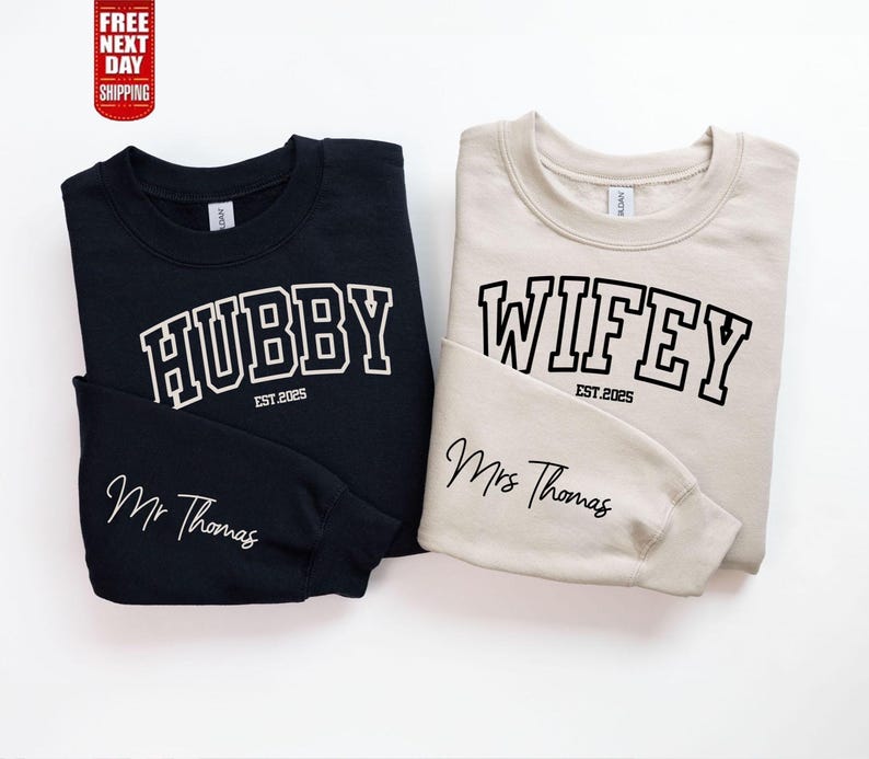 Personalized Couples,
Mr and Mrs sweater,
Matching Sweatshirts,
Custom sweaters,
Bridal Shower Gift,
Newlywed Present,
Wedding Gift,
Couples Apparel,
His and Hers,
Engagement Gift,
Anniversary Gift,
Custom Couple,
Wifey Hubby jumpers,