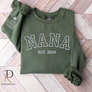 Custom Embroidered Nana Sweater with Grandkids Names on Sleeve, Nana Est 2025 Crewneck, Personalized Grandma Sweater, Mothers Day Gifts