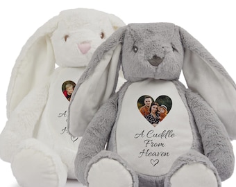 Osito de peluche conmemorativo personalizado, regalos de recuerdo, peluche de duelo con foto familiar personalizada, animal de peluche del recuerdo, regalo de Pascua para niños