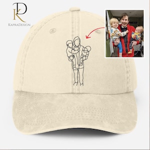Personalised Dad Photo Portrait Cap, Custom Embroidered Line Art Sketch Photo Hats, Vintage Family Photo Matching Hats, Fathers Day Gifts