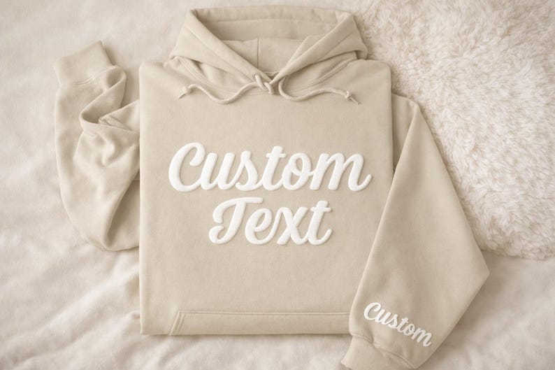 Custom Text Puff Print Hoodie, Add Your Own Name/Text Jumper