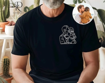 Custom Dad Photo Outline Sketch Shirt, Personalised Photo Printed Portrait Shirt, Memorial Best Dad 80th Birthday Gifts, Fathers Day Gifts