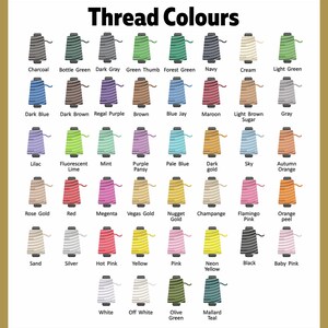 Puede incluir: Una tabla de colores de hilo con nombres para cada color. Los colores est&aacute;n dispuestos en filas y columnas. Los colores incluyen carb&oacute;n vegetal, verde botella, gris oscuro, pulgar verde, verde bosque, azul marino, crema, verde claro, azul oscuro, marr&oacute;n oscuro, morado real, marr&oacute;n, azul jay, marr&oacute;n, az&uacute;car marr&oacute;n claro, gris, lila, lima fluorescente, menta, pensamiento morado, azul p&aacute;lido, oro oscuro, cielo, naranja de oto&ntilde;o, oro rosa, rojo, magenta, oro de Las Vegas, oro de pepita, champ&aacute;n, rosa flamenco, c&aacute;scara de naranja, arena, plata, rosa caliente, amarillo, rosa, amarillo ne&oacute;n, negro, rosa beb&eacute;, blanco, blanco roto, verde oliva y azul pato.