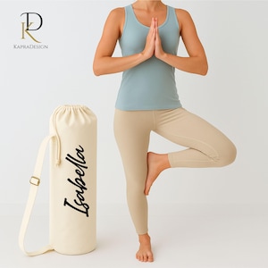 Custom Yoga Mat Bag with Name, Personalised Cotton Mat Holder Printed Bag, Custom Eco Gym Travel Bag Gift for Yogi, Pilates Teacher Present