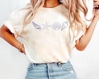 Seashell Shirt, Beach T-Shirt for Women, Coastal Summer Printed Tees, Aesthetic Beachwear Gift for Her, Ocean Lovers Graphic Shirt Unisex