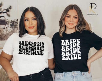 Bride Bridesmaid Shirt, Retro Bridal Party Printed Shirt, Bridesmaid Matching Tees, Groovy Bachelorette Theme Party Tops, Maid of Honor Gift