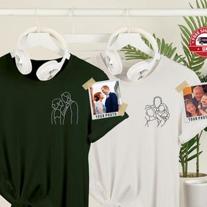 Embroidered Outline Portrait Shirt, Custom Family Photo Sketch T-Shirt, Personalised Couple Matching Tops, Best 80th Birthday Gift for Him