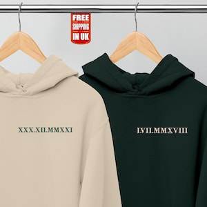 Roman Numeral Embroidered Matching Hoodie, Custom Couple Anniversary Date Hoodie, Personalised Mr and Mrs Initials Jumpers, Christmas Gifts