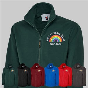 Embroidered Rainbow Zip up Fleece Jacket, Personalised Hospital Name Nurse Fleece, Custom Healthcare Staff Fleece Uniform, New Nursing Gifts