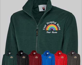 Embroidered Rainbow Zip up Fleece Jacket, Personalised Hospital Name Nurse Fleece, Custom Healthcare Staff Fleece Uniform, New Nursing Gifts