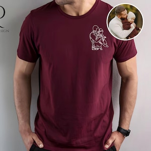 Custom Dad Photo Outline Sketch Shirt, Personalised Photo Printed Portrait Shirt, Memorial Best Dad 80th Birthday Gifts, Fathers Day Gifts