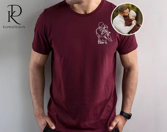 Custom Dad Photo Outline Sketch Shirt, Personalised Photo Printed Portrait Shirt, Memorial Best Dad 80th Birthday Gifts, Fathers Day Gifts