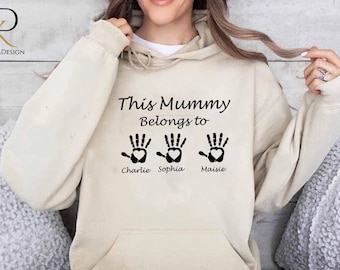 Custom This Mummy Belongs To Hoodie, Personalised Mama Printed Hoodie with Kids Names, Mother's Day Gift, New Mom Present, Gifts for Mum