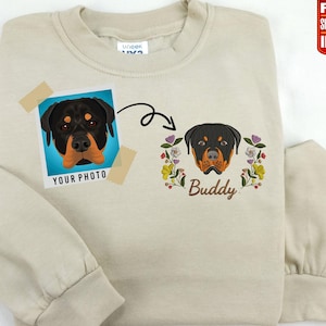 Custom Embroidered Dog Face Sweatshirt, Pet Portrait from Photo Jumper with Name, Personalised Pet Lover Sweatshirt, Memorial Christmas Gift