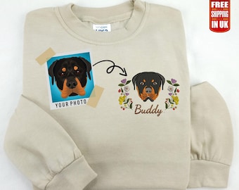Custom Embroidered Dog Face Sweatshirt, Pet Portrait from Photo Jumper with Name, Personalised Pet Lover Sweatshirt, Memorial Christmas Gift