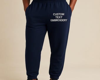 Custom Embroidered Name Joggers, Personalised Sweatpants with Text, Monogram Lounge Pants, Custom Gift for Him, Christmas Matching Joggers