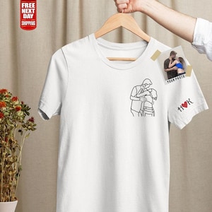 Aangepast portret geborduurd shirt, gepersonaliseerd shirt met foto overzicht paar, uniek cadeau voor koppels, huwelijksverjaardag, cadeau voor vriend