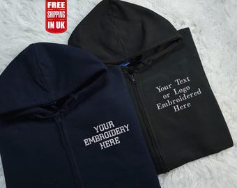 Moletom com zíper e texto/logotipo bordado, Moletons personalizados para empresas, Moletom com zíper completo e logotipo personalizado para equipes, Moletom confortável personalizado para adultos