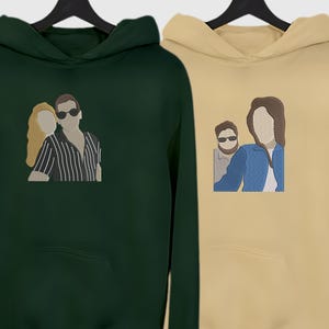 Personalised Embroidered Portrait Hoodie, Custom Couple Photo Sketch Drawing Hoodie, Couple Matching Jumpers, Valentines Day Gift for Him